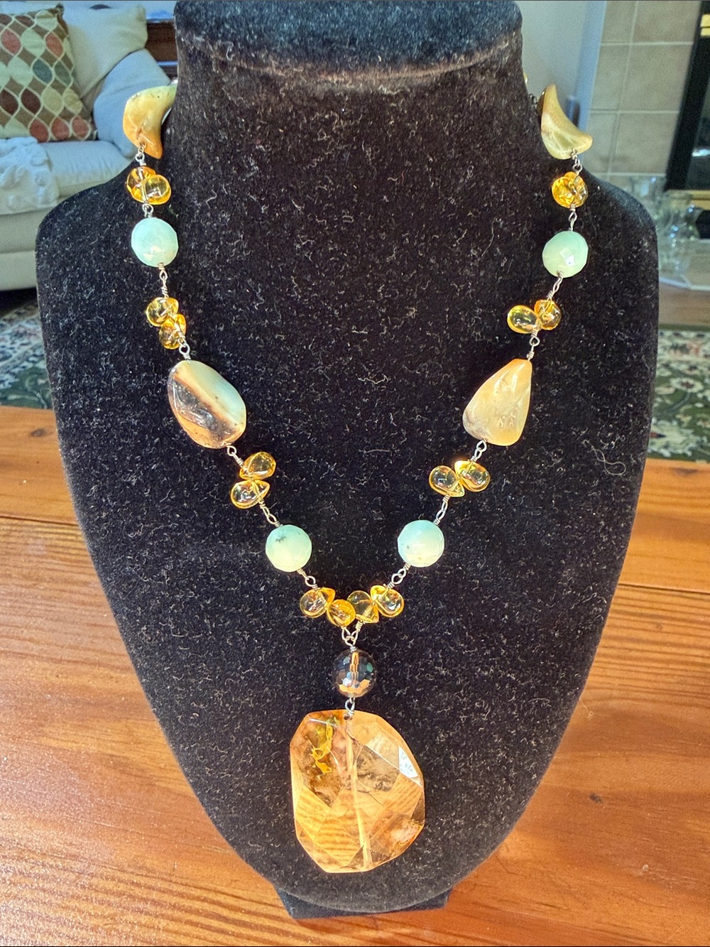 Natural Gemstone & Glass Pendant Necklace